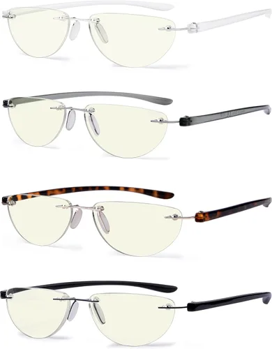 Eyekepper Paquete de 4 lentes de lectura sin montura con bloqueo de luz azul, para mujeres y hombres, lectores de media luna, Paquete de 4 colores