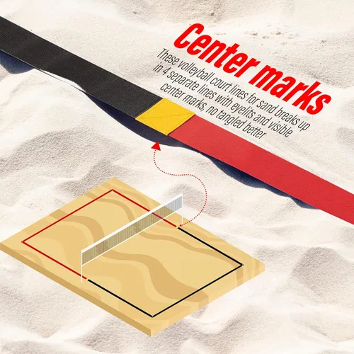 Miniatura 5 de Líneas profesionales de voleibol de playa para arena, 2 pulgadas, altamente visibles, para todo tipo de clima, con anclajes de acero inoxidable