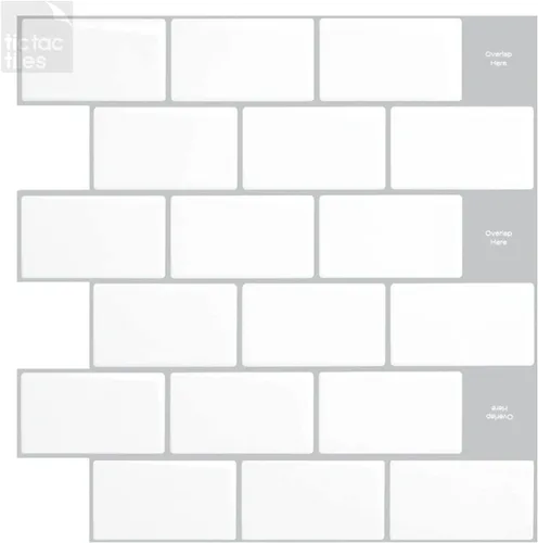 Miniatura 9 de Tic Tac Tiles Adhesivo autoadhesivo removible de 12 x 12 pulgadas para la loseta del muro de la cocina o el baño, azulejos en diseños de metro