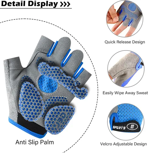 Miniatura 4 de Guantes de ciclismo para niños, sin dedos, transpirables, antideslizantes, para jóvenes, niños y niñas, ciclismo, motocicleta, motocross, deportes