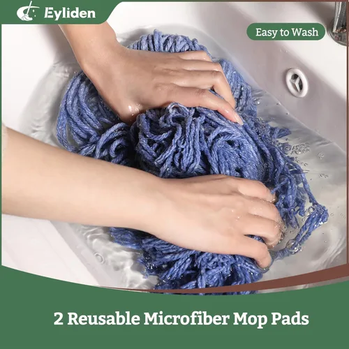 Miniatura 5 de Eyliden Trapeador de suelo resistente, reemplazo no táctil, 2 cabezales de algodón reutilizables, 4 estropajos, mopas industriales húmedas y secas