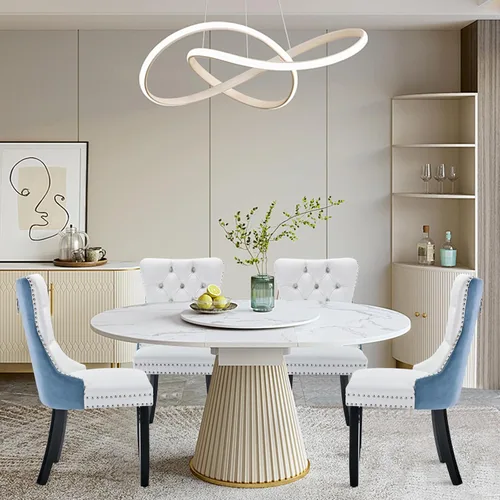 Miniatura 55 de Juego de 2 sillas de comedor tapizadas de terciopelo, sillas laterales de cocina de estilo moderno con ribete de cabeza de clavo y patas de madera
