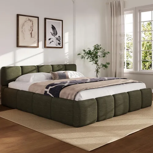 Miniatura 13 de Harper & Bright Designs Boucle - Base de cama de plataforma, tamaño Queen, plataforma estilo bloque, cama tapizada con conexión a tierra