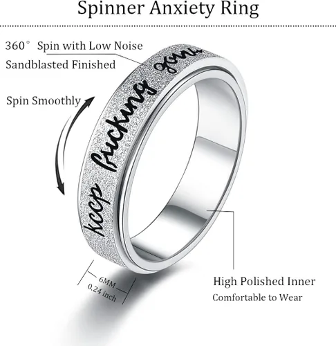 Miniatura 2 de Renkovte Anxiety Ring for Women MenSpinner Rings for Anxiety Women Stress ReliefKeep Going Fidget Rings Cool Ring Titanium SteelSize 6-10mm