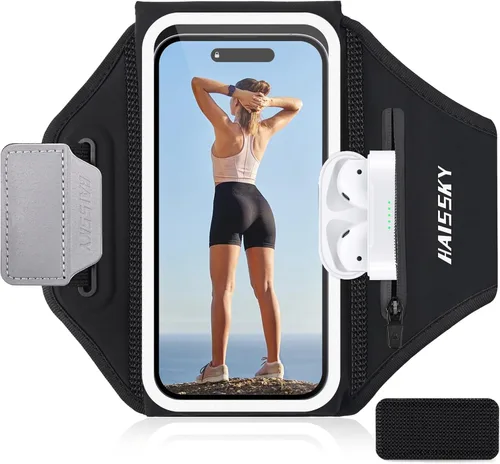 Miniatura 9 de Brazalete de teléfono para correr con soporte para auriculares, diseño 3D para teléfonos celulares para iPhone 17/16/15/13 Pro/Plus y S24/S20, Negro