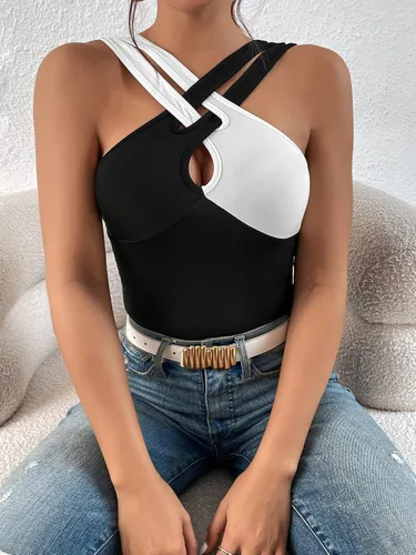 Miniatura 3 de SOLY HUX Camisola de verano sin mangas con corte frontal cruzado para mujer