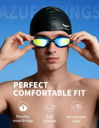 Miniatura 6 de Paquete de 2 gafas de natación sin fugas, antivaho y UV, gafas de natación para adultos, hombres y mujeres, lentes de policarbonato con espejo HD