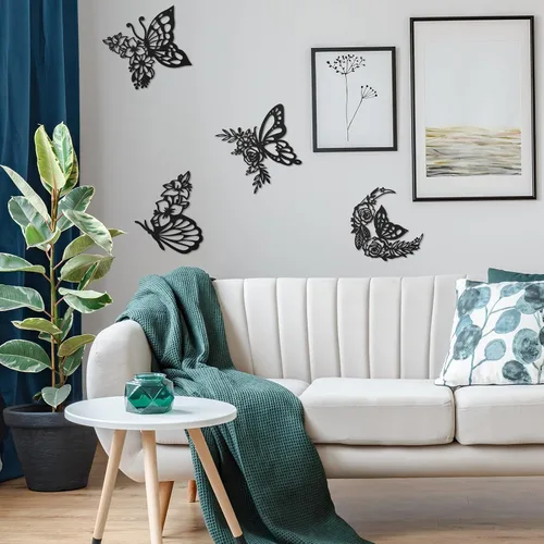 Miniatura 4 de LOYIM 4 piezas de decoración de pared de mariposa de metal, decoración de pared de hojas de metal, fases lunares, floral, bohemio, para colgar