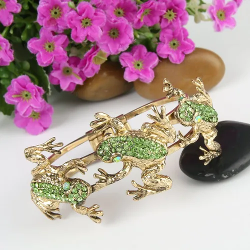 Miniatura 3 de EVER FAITH Pulsera de cristal austriaco con 3 ranas inspiradas en la vendimia para mujer