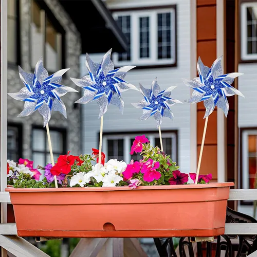 Miniatura 4 de HOOSUN Paquete de 10 molinillos reflectantes para patio y jardín, molinos de viento para exteriores, molinos de viento brillantes para decoración