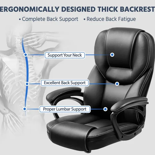 Miniatura 5 de Yaheetech Silla de oficina ejecutiva con respaldo alto, silla ergonómica de piel sintética para reuniones, asiento grande, base de metal resistente