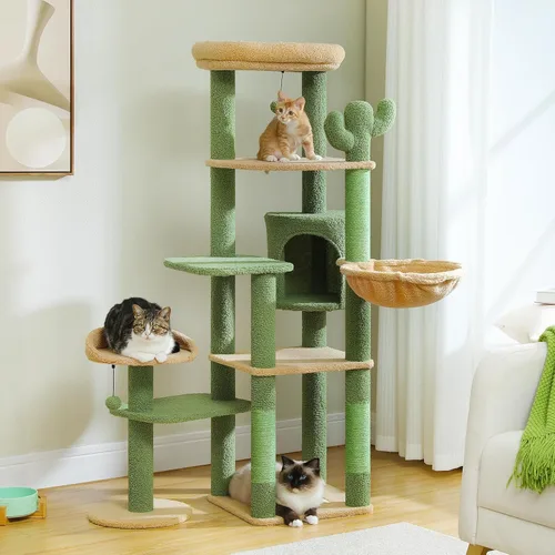 Miniatura 15 de MUTTROS Árbol gótico para gatos de 59 pulgadas con cama de ataúd, torre negra para gatos de interior con amplio condominio para gatos y hamaca