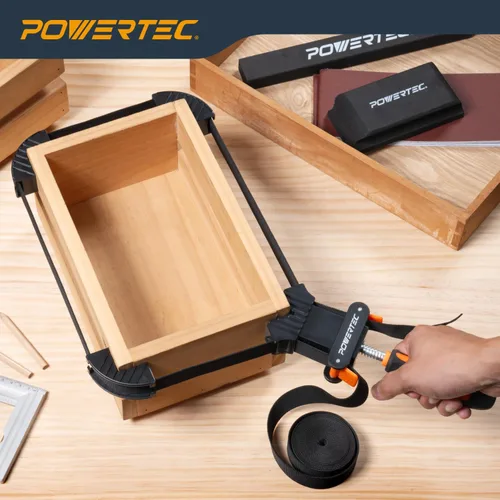 Miniatura 7 de POWERTEC Abrazaderas de correa para carpintería: abrazaderas de banda de liberación rápida con mango ergonómico, abrazadera ajustable para marco