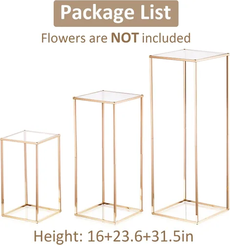 Miniatura 8 de Sziqiqi Centros de mesa de boda para mesas, soporte de flores de metal alto, decoración para bodas, fiestas, jarrones geométricos dorados