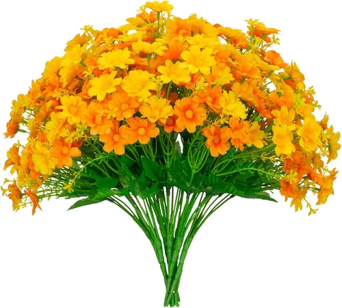 LikSoor Margarita artificial, 8 paquetes de flores para mamás, plantas resistentes a los rayos UV, flores de seda falsas que no se decoloran,