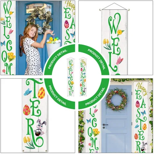 Miniatura 9 de Letrero de fiesta de Pascua para decoración de Pascua, cartel de bienvenida para puerta delantera, para colgar en interiores y exteriores