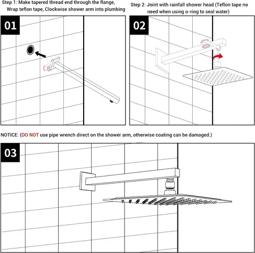 Miniatura 8 de Brazo de ducha con brida de acero inoxidable de 16 pulgadas, brazo de extensión de ducha para baño, tubo montado en la pared para cabezal de ducha