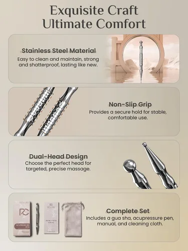 Miniatura 4 de Rena Chris Stainless Steel Acupuncture Pen, Manual Reflexology Tools for Muscle Tension and Pain Relief, Acupressure Pen with Reflexology Chart &