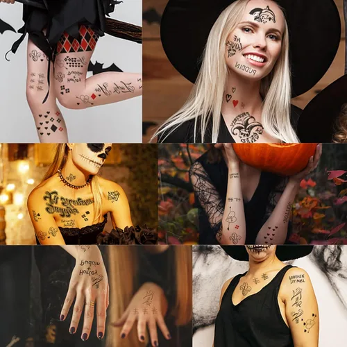 Miniatura 5 de 18 hojas de tatuajes de Joker HQ para mujeres y hombres, escuadrón suicida de Halloween, tatuajes temporales falsos realistas para adultos, 18 hojas