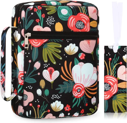 Miniatura 16 de Laumoi Funda para la Biblia para mujer, funda de Biblia floral de 10 pulgadas, bolsa protectora portátil para suministros de estudio bíblico, Varios