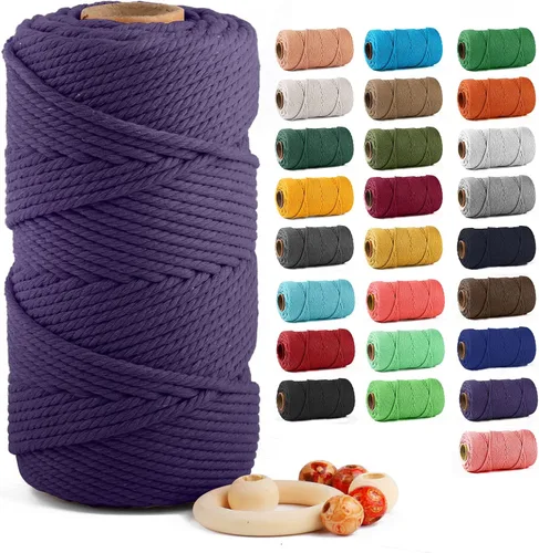 Miniatura 42 de Cuerda de algodón para macramé de 5 mm x 109 yardas, ZUEXT 100% natural hecha a mano, cuerda de algodón trenzada de 4 hebras para colgar plantas