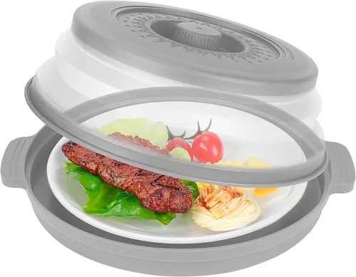 Miniatura 8 de Funda de alimentos para microondas de 10.7 pulgadas con alfombrilla aislante de calor, cubierta plegable antisalpicaduras de microondas