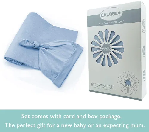 Miniatura 2 de OWLOWLA Conjunto de manta y gorro para recién nacido, manta de recepción para bebés niños y niñas (azul bebé)