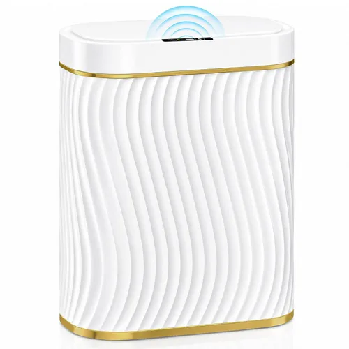 Cubo de basura pequeño para baño con tapa automática sin contacto, bote de basura inteligente de 2.6 galones, contenedor de basura estrecho e 2.6