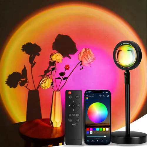 Miniatura 9 de JIMEI Lámpara de puesta de sol, proyector de luces LED para dormitorio, luz nocturna, luces RGB, luz solar, lámpara de amanecer, 10 W, rotación