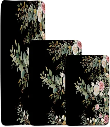 Miniatura 14 de GCTNBJL Tapete de baño con diseño floral de hojas verdes, flores rosas, bohemio, botánico, tropical, hojas bohemias, plantas, naturaleza, negro