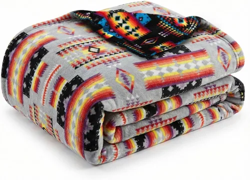 Miniatura 12 de Manta de forro polar Sacred Thread estilo azteca, reversible, manta nativa americana, manta para arreglar estilo occidental, nativa americana