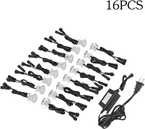 Miniatura 5 de Tomshine Kit de luces LED empotrables para terraza, paquete de 16 luces de paso de 1.260 in de diámetro para exteriores, impermeables, luces
