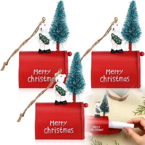Miniatura 8 de Soaoo 3 piezas de mini buzón de correo adornos para árbol de Navidad, divertidos soportes para dinero, adornos de letras a Santa buzón de Navidad