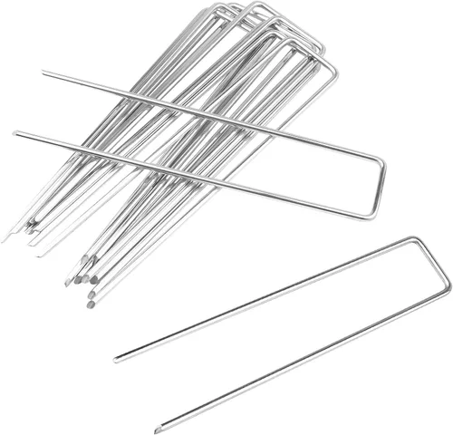Paquete de 20 grapas galvanizadas para paisaje, estacas de jardín en forma de U de 6 pulgadas, estacas de metal para tienda, estacas de tierra para