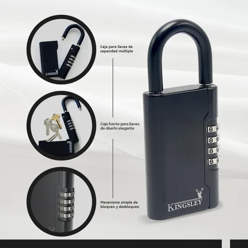 Miniatura 3 de Kingsley Guard-a-Key Caja de seguridad para llaves negra portátil con llave de colgar y cerradura de combinación para llaves de casa, inmobiliarias