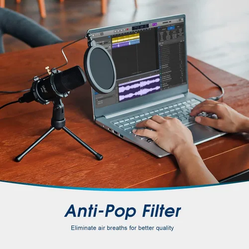 Miniatura 2 de Daffodil Micrófono de condensador USB omnidireccional MCP200 - Micrófono con soporte para trípode, filtro pop, grabación de voces, juegos, podcast