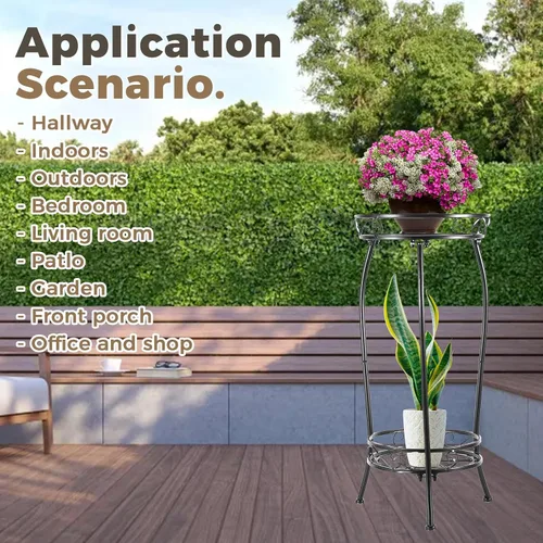 Miniatura 5 de Kavlium Paquete de 2 Soportes para Plantas de Interior y Exterior, Soportes Altos de Metal Negro Resistentes al Óxido y Estables, Estante