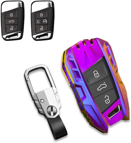 Aleación de zinc Smart Car Key Fob Case Cover Holder para Volkswagen VW Passat Tiguan Atlas Golf Alltrack con llavero