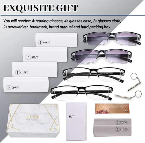 Miniatura 6 de LUFF 4pairs Reading Glasses Men Blue Light Computer Readers UV400 Eyeglasses Spring Hinges
