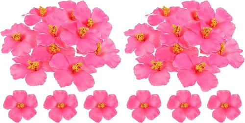 Miniatura 10 de PRETYZOOM 10 flores artificiales de hibisco, flores de seda tropicales hawaianas de 3.9 pulgadas para decoraciones de fiesta Luau, accesorios