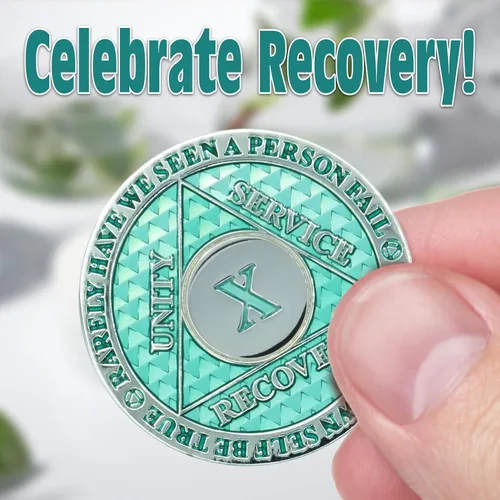 Miniatura 5 de Moneda de sobriedad de 10 años Chip AA Legacy Ficha de aniversario de recuperación de triplaca gruesa (Aqua)
