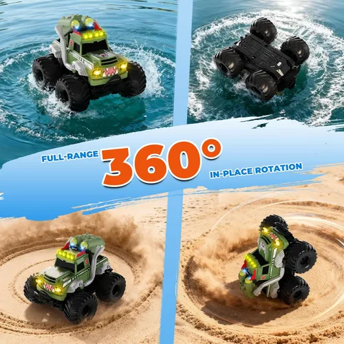 Miniatura 5 de Auto a Control Remoto, Juguetes de Camión Monstruo Impermeable Autos RC para Niños, 1:18 Anfibio 4WD Todo Terreno Fuera de Carretera Camiones