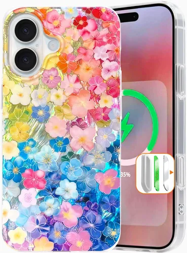Miniatura 35 de I-MGAE-IN-AR Funda compacta para iPhone 13 Pro, diseño colorido de flores iridiscentes, protección de grado militar a prueba de golpes, funda