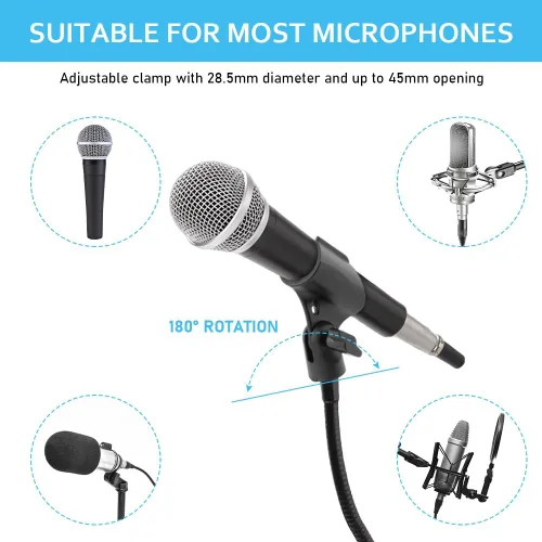 Miniatura 3 de Clip de micrófono de ángulo ajustable en forma de U Soporte de clip de micrófono con adaptador de tornillo Soporte universal para micrófono