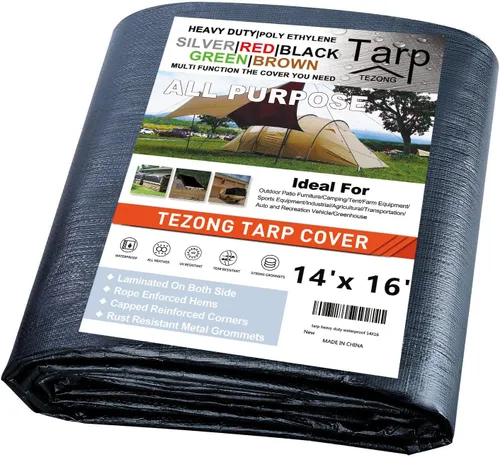 Miniatura 71 de Lonas resistentes impermeables de 4 x 5 pies, paquete de 2 lonas TEZONG negras de 0.472 in. de lona de plástico para exteriores para lluvia