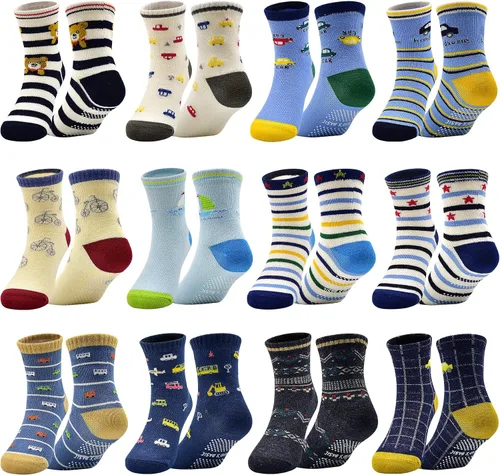 Miniatura 13 de SkiBeaut Calcetines antideslizantes para niños y niñas de 1 a 7 años, 12 pares de calcetines para niños y niñas
