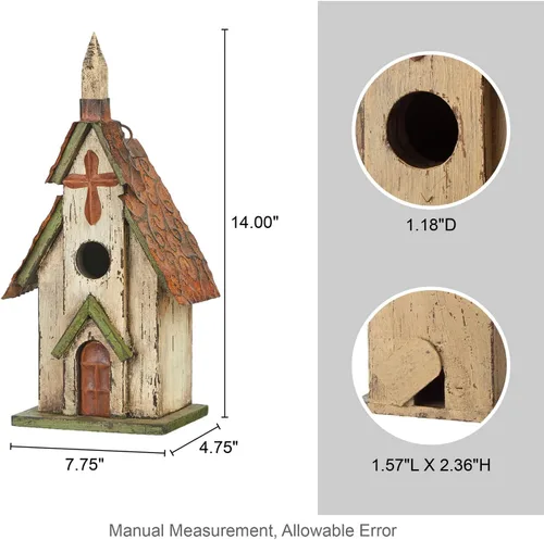 Miniatura 2 de Glitzhome - Casas para pájaros para exteriores, casas para colibríes para exteriores, caja de anidación para pájaros de 11.5" de alto, hecha a mano