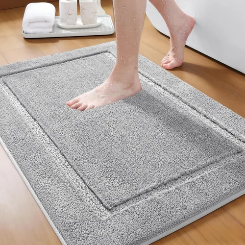 Miniatura 12 de Juego de alfombras de baño de 3 piezas de color blanco hueso, ultra suave, gruesa, esponjosa, microfibra absorbente, parte trasera antideslizante