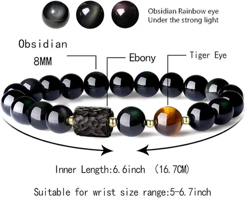 Miniatura 5 de L&C Feng Shui - Pulsera de riqueza de obsidiana negra Pulseras de cristal de obsidiana para mujeres y hombres, 0.315in, 0.394in, alivio natural