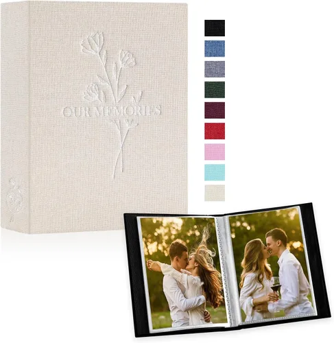 Lanpn Álbumes de fotos pequeños de 4 x 6 pulgadas, 50 imágenes, paquete de 2 unidades, mini capacidad de lino Our Memories, juego de bolsillos para